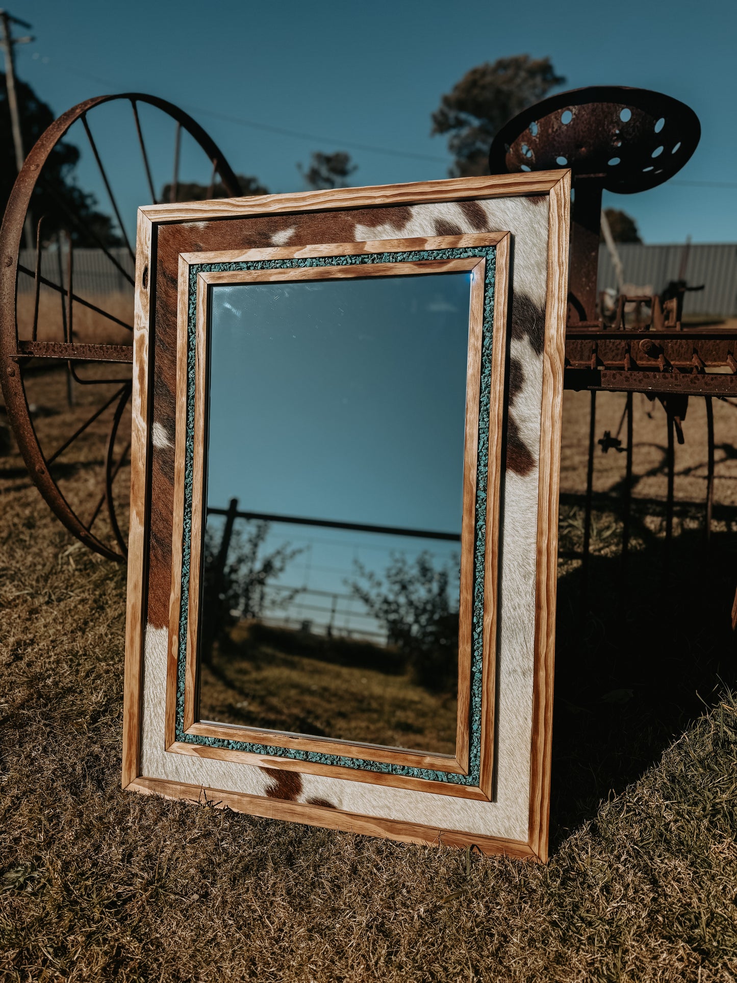 Short Turquoise Cowhide Mirror