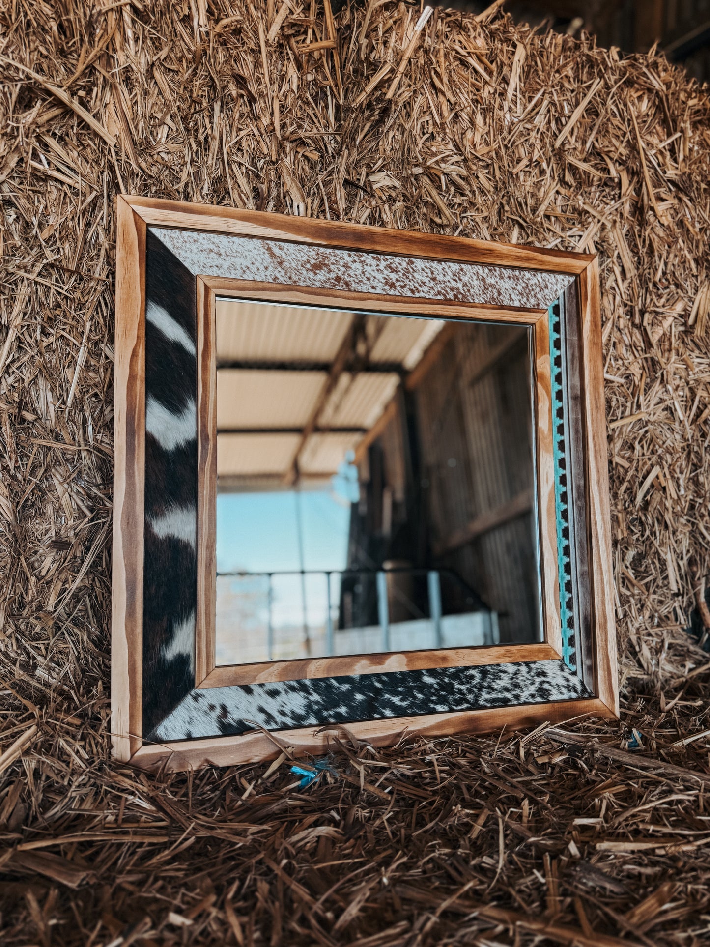 Mismatched Cowhide Mirror