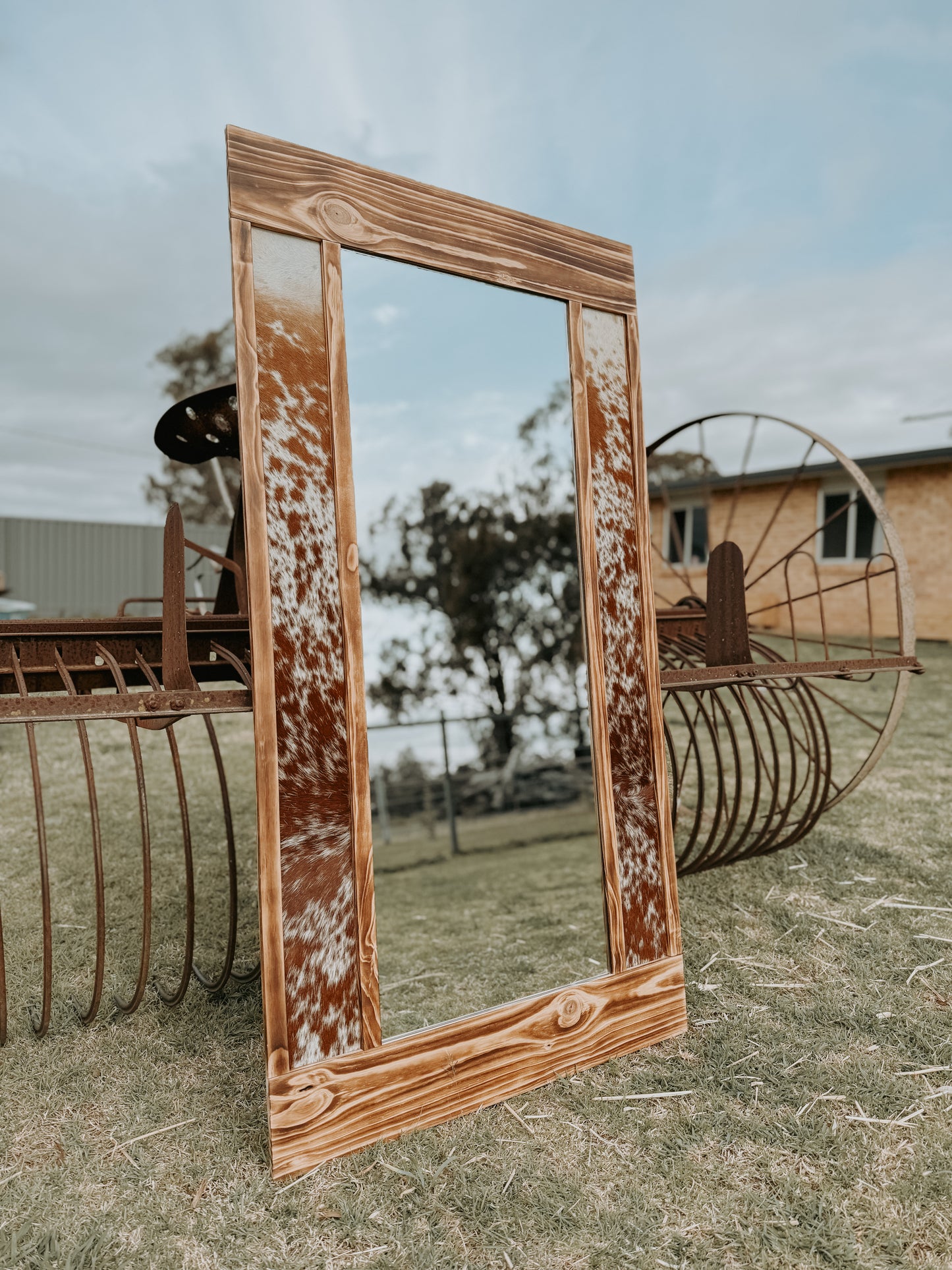 Tall Cowhide Mirror- Extra Wide