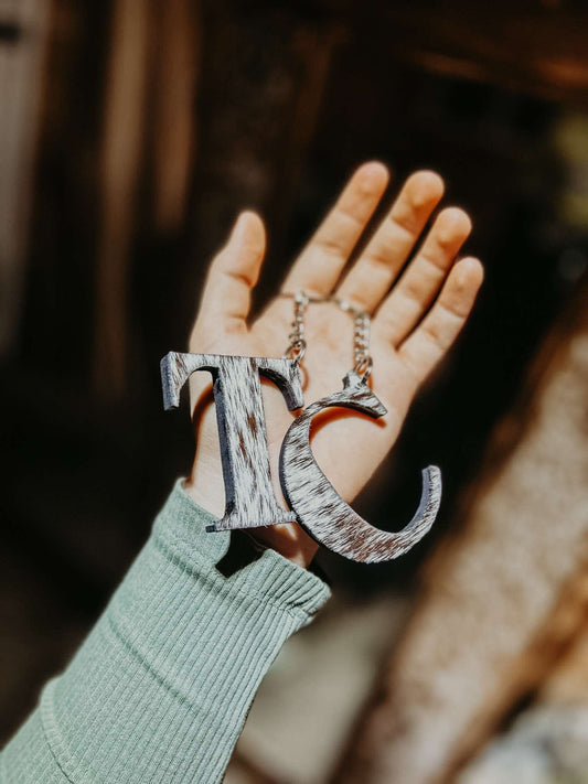Cowhide Letter Keychain
