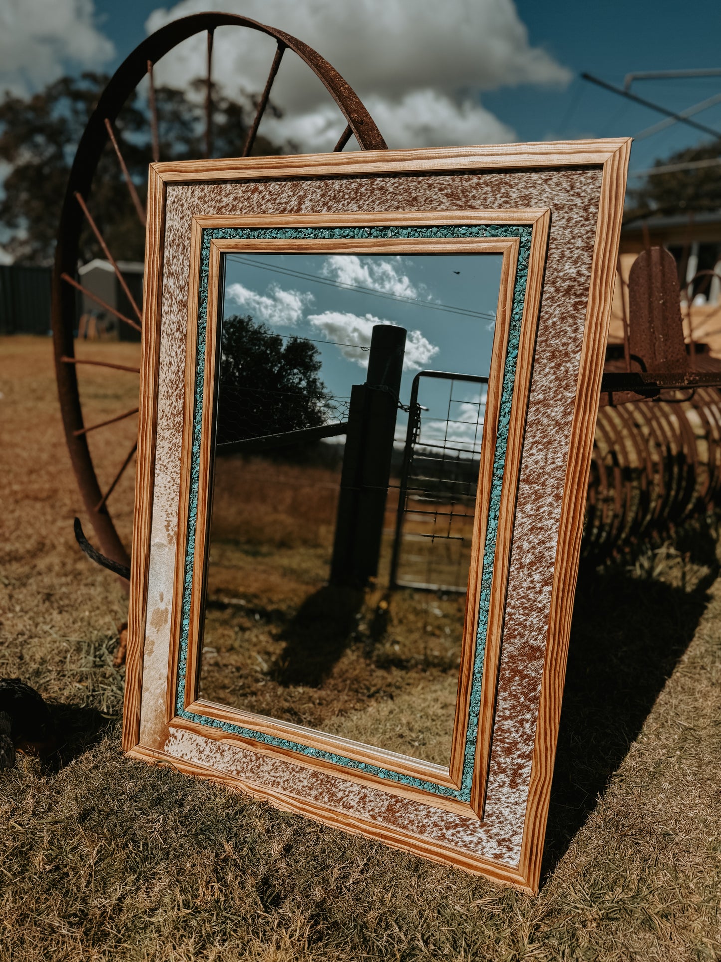 Short Turquoise Cowhide Mirror